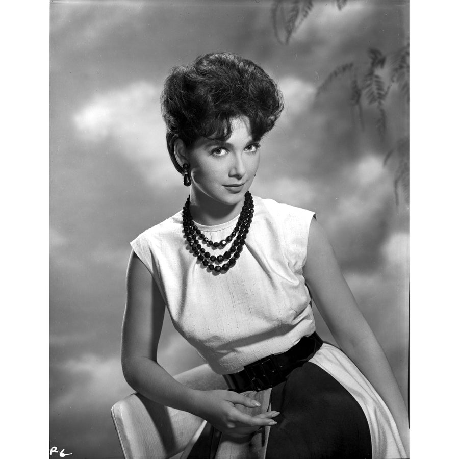 Suzanne Pleshette wearing a White Dress and Black Beads Necklace Photo Print Image 1