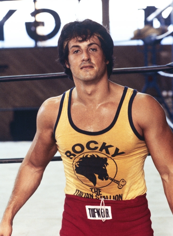 Sylvester Stallone Posed in Yellow Tank top Portrait Photo Print Image 1