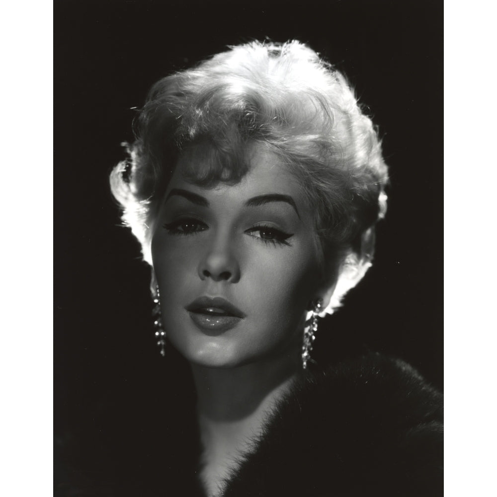 Stella Stevens wearing Black faux Coat in Black and White Close Up Portrait Photo Print Image 1