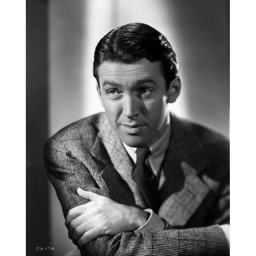 James Stewart Portrait in Black Necktie and White Shirt with Black Ribbed Linen Suit while Arms Crossed Photo Print Image 1