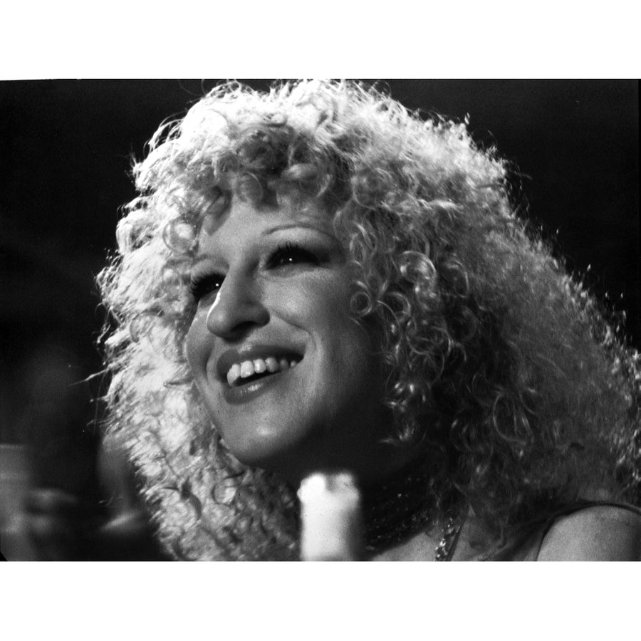 Bette Midler Portrait smiling Looking Up in White Short Sleeve Dress Photo Print Image 1