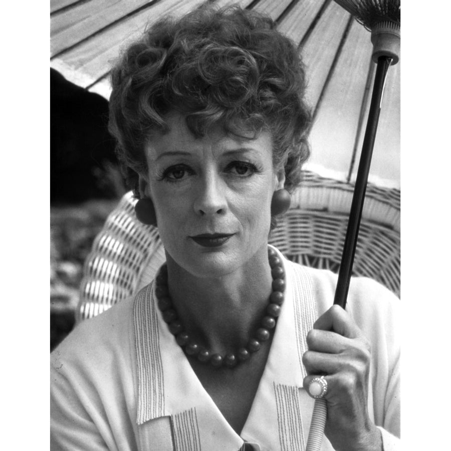 Maggie Smith Holding Umbrella in White Dress with Necklace Photo Print Image 1