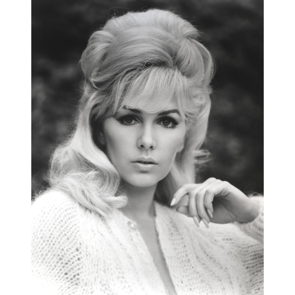 Stella Stevens Posed in Black and White Portrait wearing Embroidered Dress Photo Print Image 1