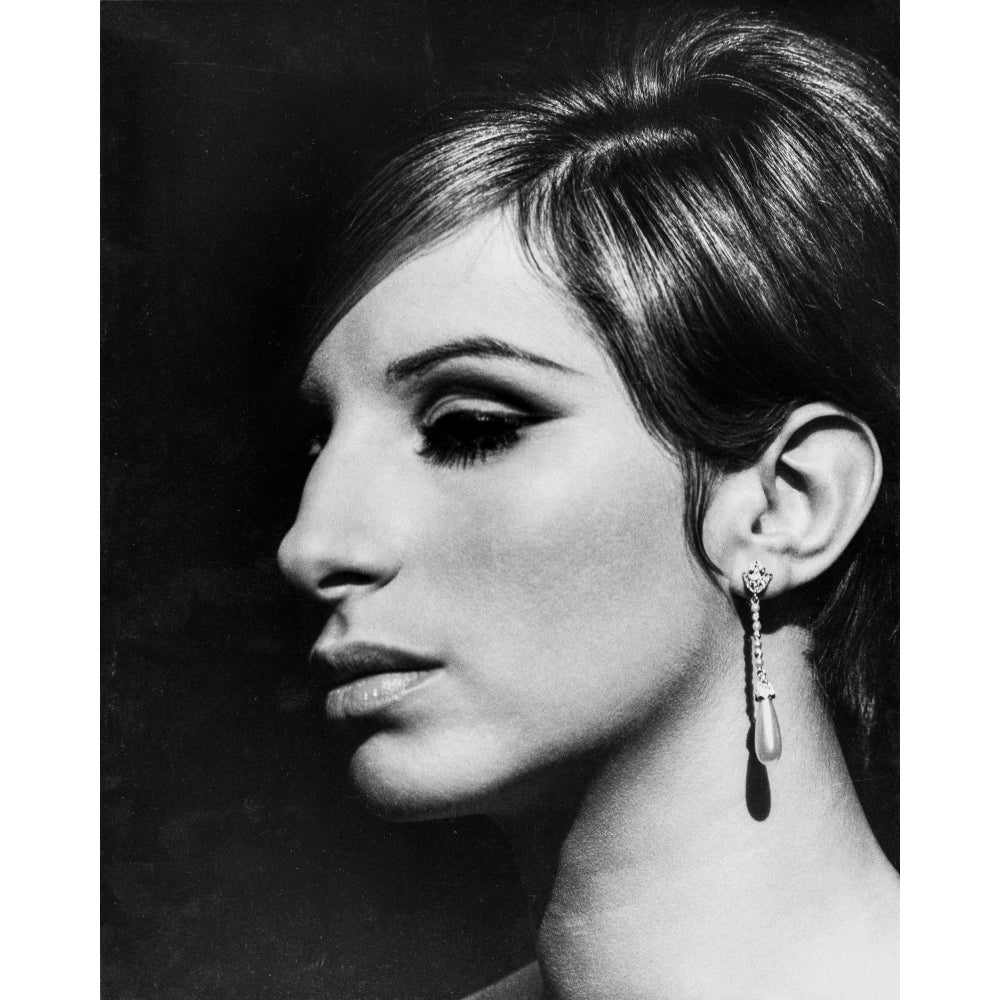 Barbra Streisand Close Up Portrait With Black Background with Hook Earrings Photo Print Image 1