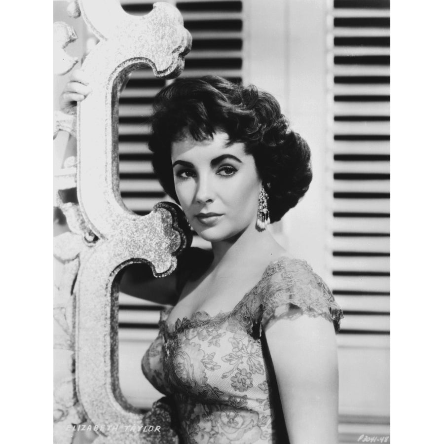 Elizabeth Taylor Serious Posed in Black and White with Earrings Photo Print Image 1