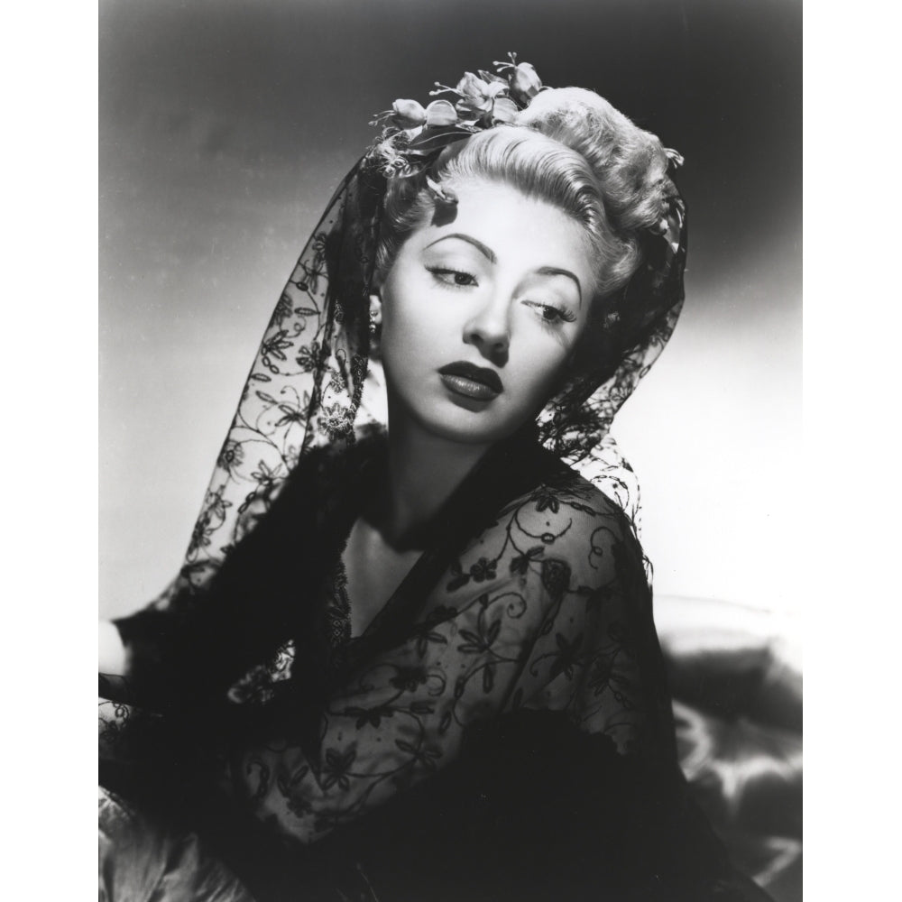 Lana Turner posed in Embroider Black Dress Photo Print Image 1