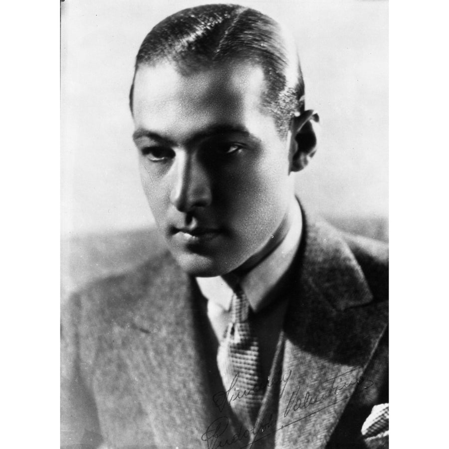 Rudolph Valentino Portrait in Coat in Black and White Photo Print Image 1