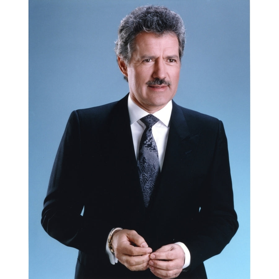 Alex Trebek Posed in Black Suit wearing Blue Tie Photo Print Image 1