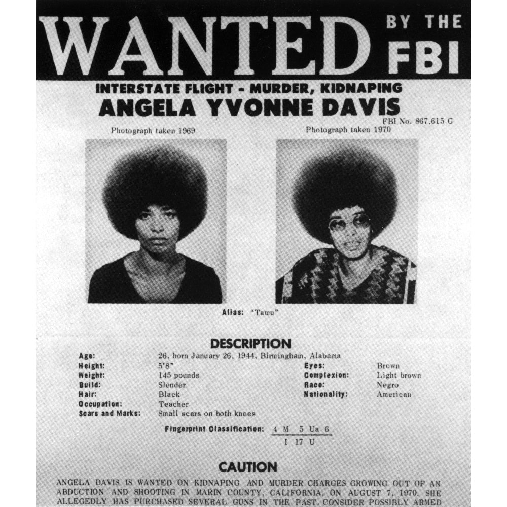 Wanted poster of Angela Davis Photo Print Image 1