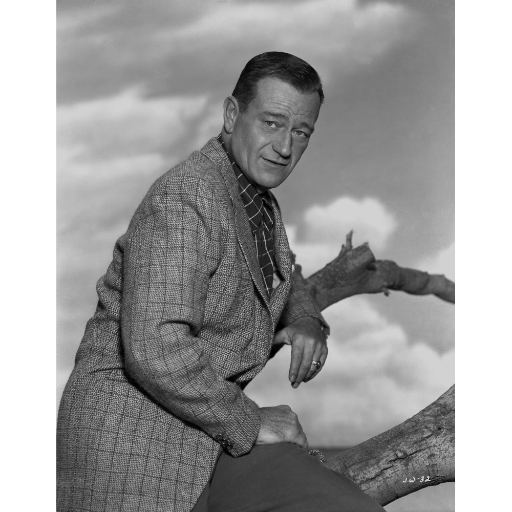 John Wayne portrait in suit coat Portrait in Black and White Photo Print Image 1