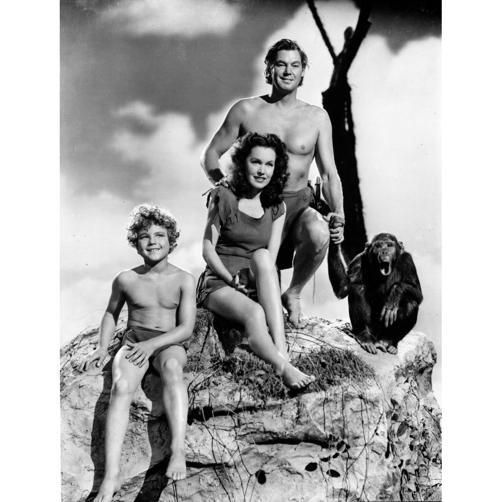 Johnny Weissmuller smiling in Black and White with a Monkey Photo Print Image 1