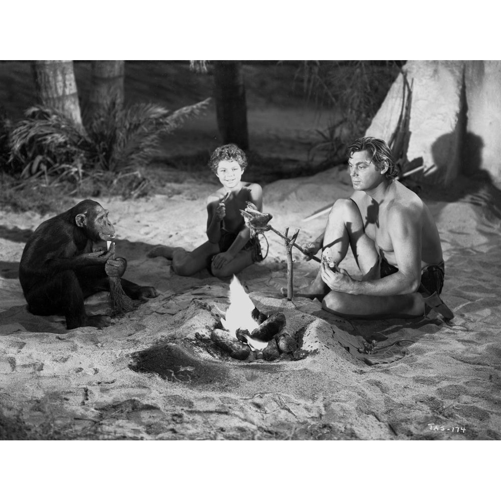 Johnny Weissmuller Grilling Their Food in a Classic Movie Scene Photo Print Image 1