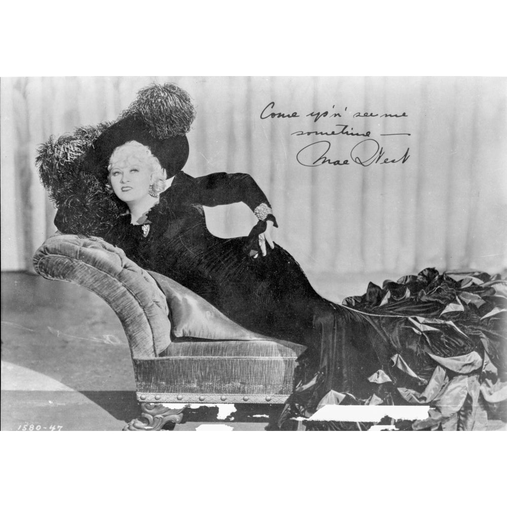 Mae West Signature Portrait in Black and White Photo Print Image 1