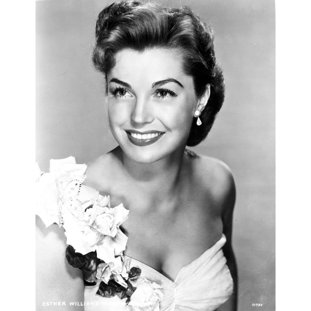 Esther Williams on White Tube Gown with Flowers Look Away Pose Photo Print Image 1