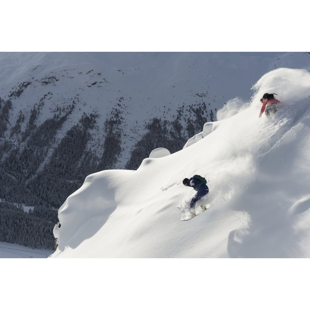 Snowboarding in powder snow; St. Moritz Graubunden Switzerland Poster Print by Roland Hemmi / Design Pics Image 1