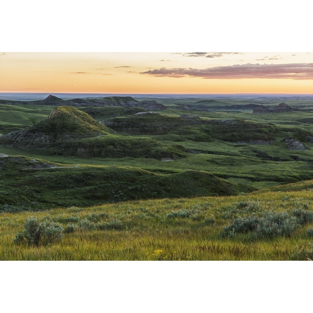 Sunset over Killdeer Badlands in Grasslands National Park; Saskatchewan Canada Poster Print Image 1