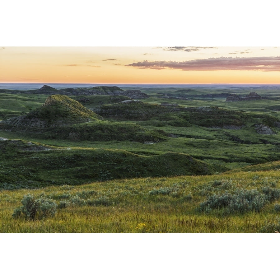 Sunset over Killdeer Badlands in Grasslands National Park; Saskatchewan Canada Poster Print Image 1