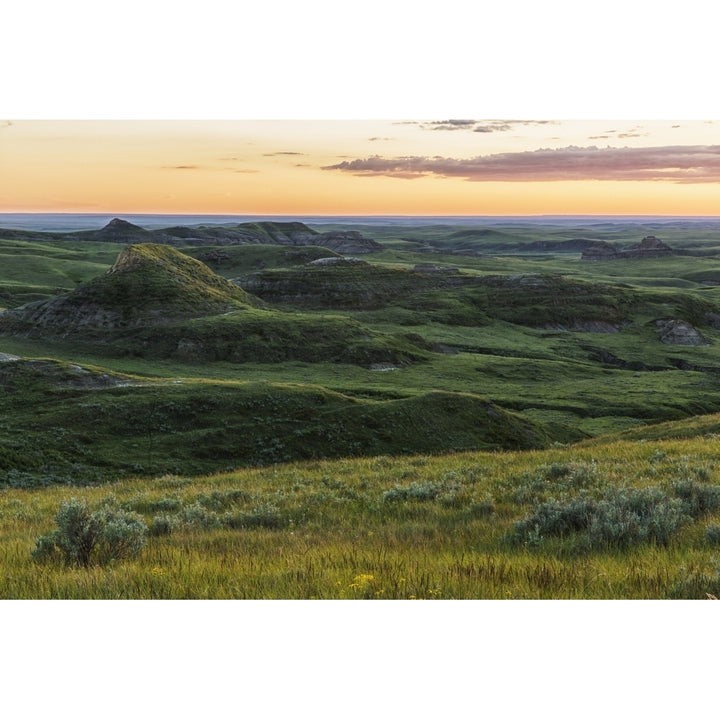 Sunset over Killdeer Badlands in Grasslands National Park; Saskatchewan Canada Poster Print Image 2