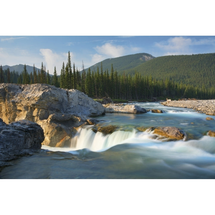 River and waterfall in morning light; Bragg Creek Alberta Canada Poster Print Image 2