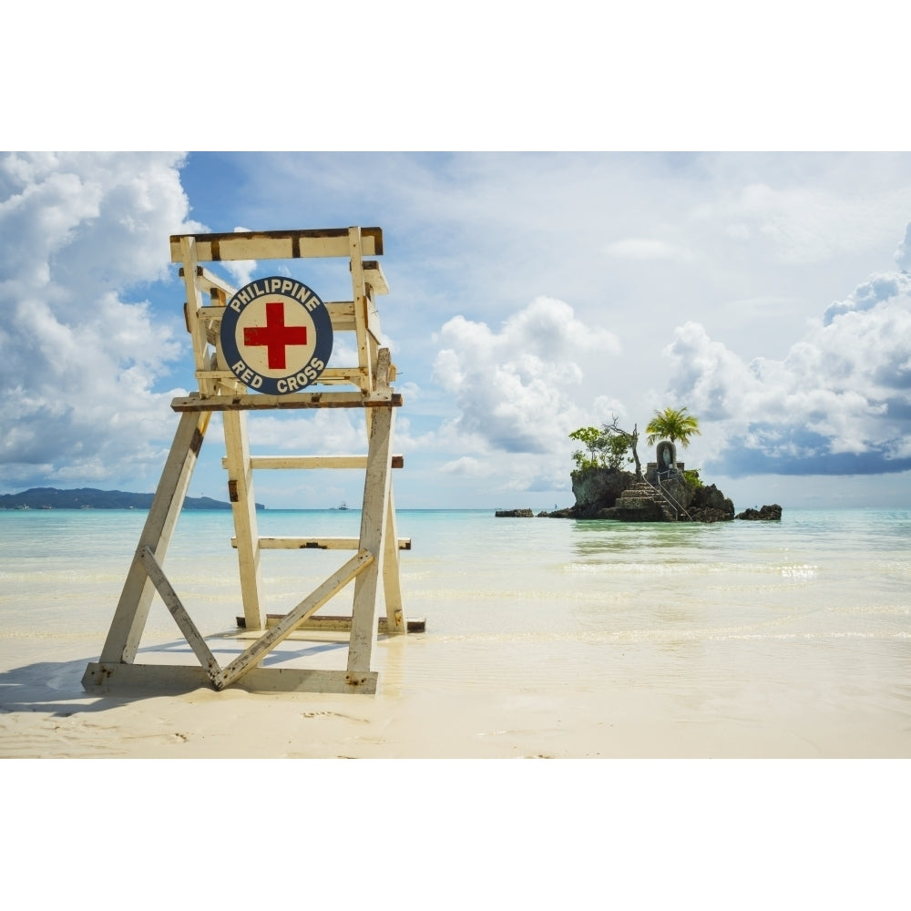 Red cross lifeguarding chair on Boracay beach; Boracay Panay Philippines Poster Print Image 1