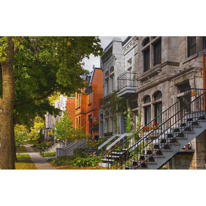 Apartment buildings along city street; Montreal Quebec Canada Poster Print Image 1