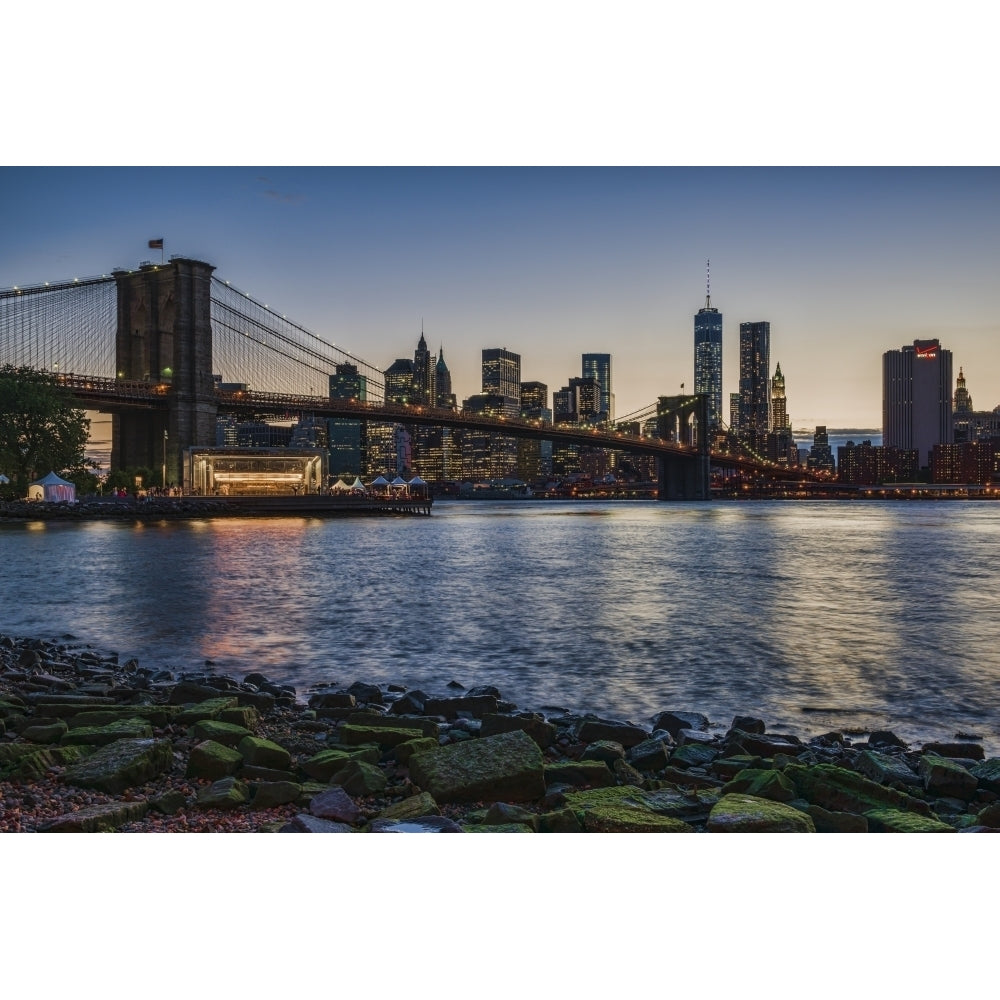 Manhattan skyline at twilight with Brooklyn Bridge Brooklyn Bridge Park Image 1