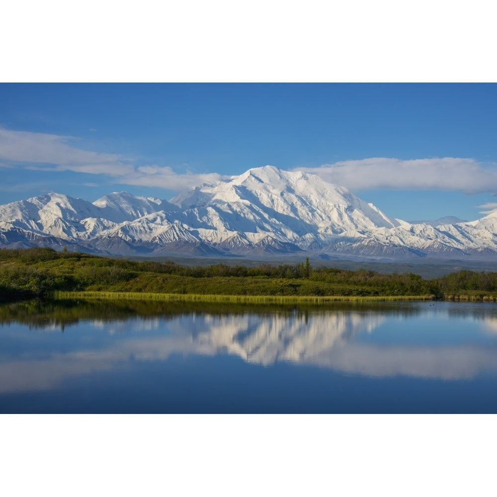 Scenic view of Mt. McKinley reflecting in Reflection Pond Denali National Park Interior Alaska Spring Print Image 2