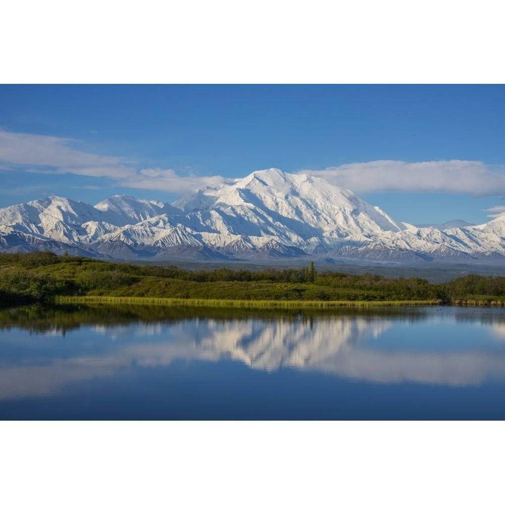 Scenic view of Mt. McKinley reflecting in Reflection Pond Denali National Park Interior Alaska Spring Print Image 1