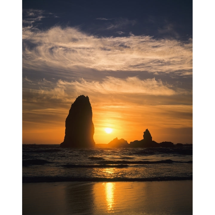 The sun sets along the Oregon coast; Cannon Beach Oregon United States of America Poster Print by Robert L. Potts / De Image 1