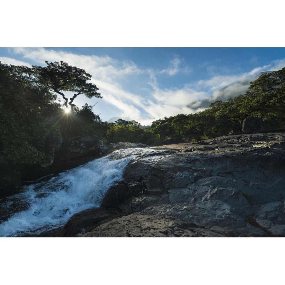 Looking up small waterfall at dawn Likhubula Mount Mulanje; Malawi Poster Print Image 1