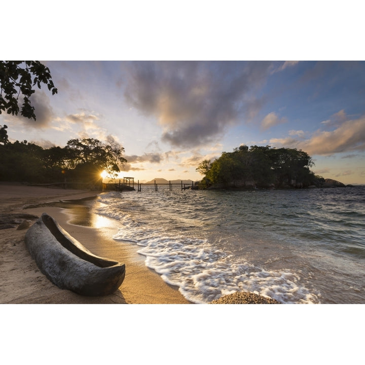 Dugout canoe on small beach on Mumbo Island Lake Malawi; Malawi Poster Print Image 2