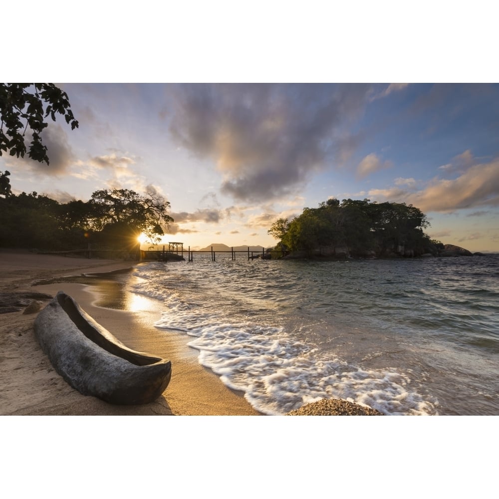 Dugout canoe on small beach on Mumbo Island Lake Malawi; Malawi Poster Print Image 1