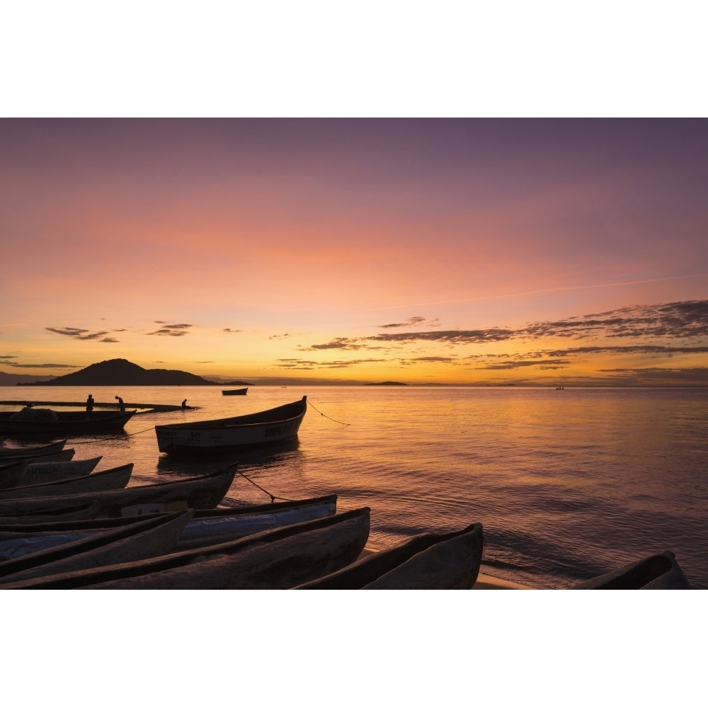 Fishing boats at dusk Cape Maclear Lake Malawi; Malawi Poster Print Image 1