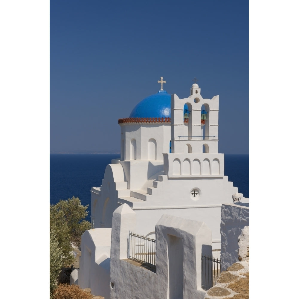 The blue domed church of Panayia Poulati; Sifnos Cyclades Greek Islands Greece Poster Print Image 1