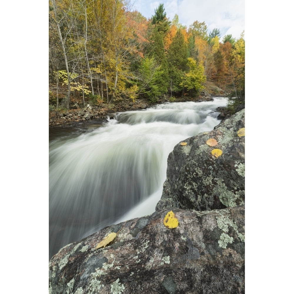 Long exposure of water flowing down Kawagama falls in the autumn near Dorset; Ontario Canada Poster Print Image 2