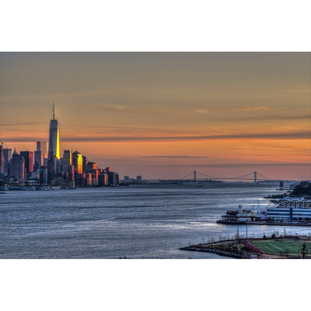 Sunset over Lower Manhattan and the Verrazano-Narrows Bridge; Weehawken Jersey United States of America Image 1