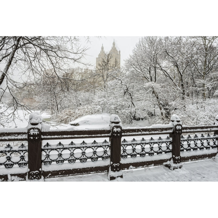 Snow-covered landscape from Oak Bridge Central Park; York City York United States of America Print Image 1