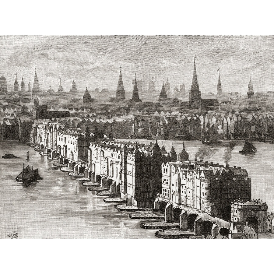 Old London Bridge With The Four-Story Nonsuch House Completed In 1579 London England In The 16th Century. After A Work Image 1