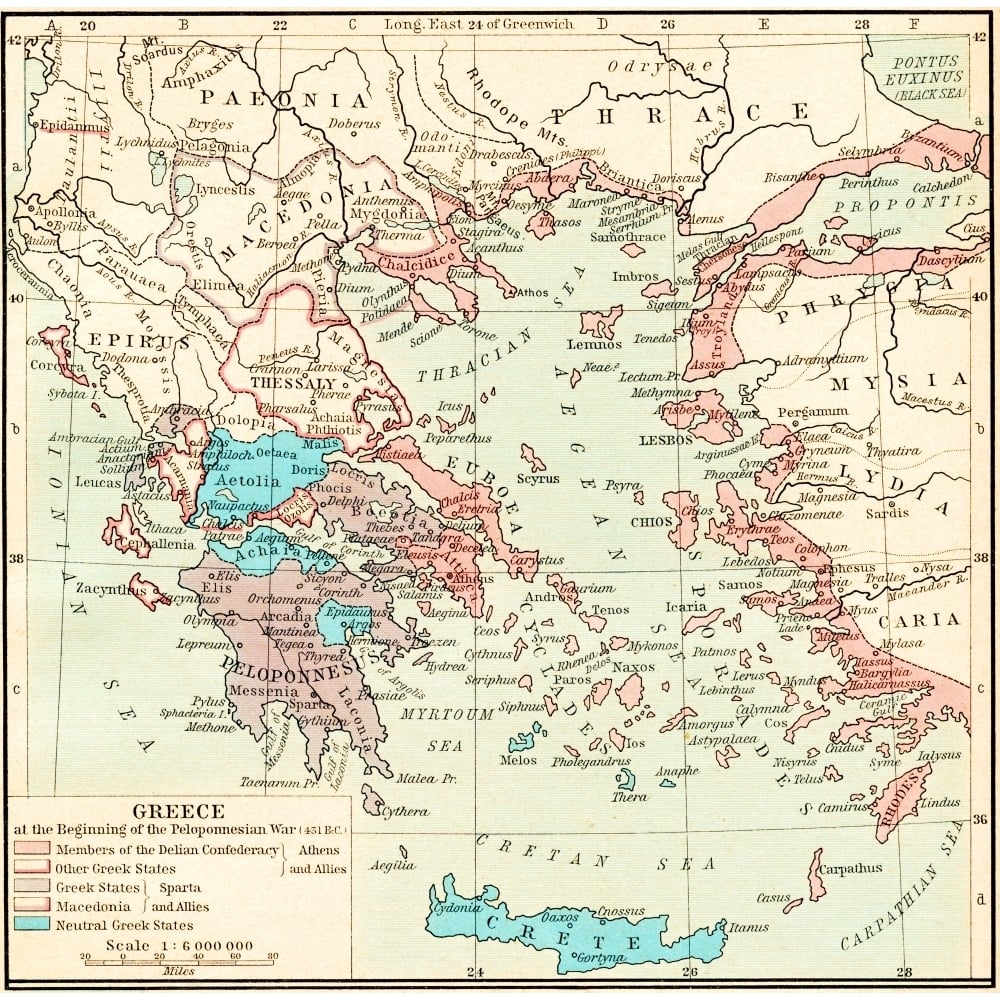 Map Of Greece At The Beginning Of The Peloponnesian War 431 B.c. Greece Under Theban Headship. From Historical Atlas Image 1