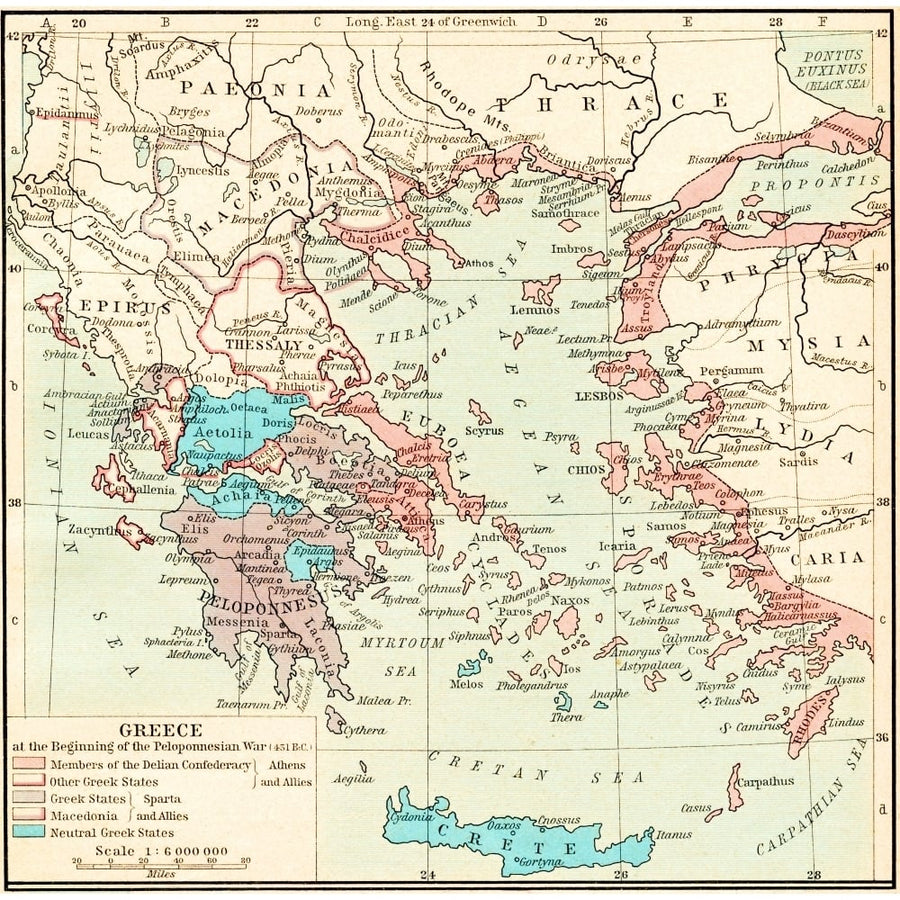 Map Of Greece At The Beginning Of The Peloponnesian War 431 B.c. Greece Under Theban Headship. From Historical Atlas Image 1