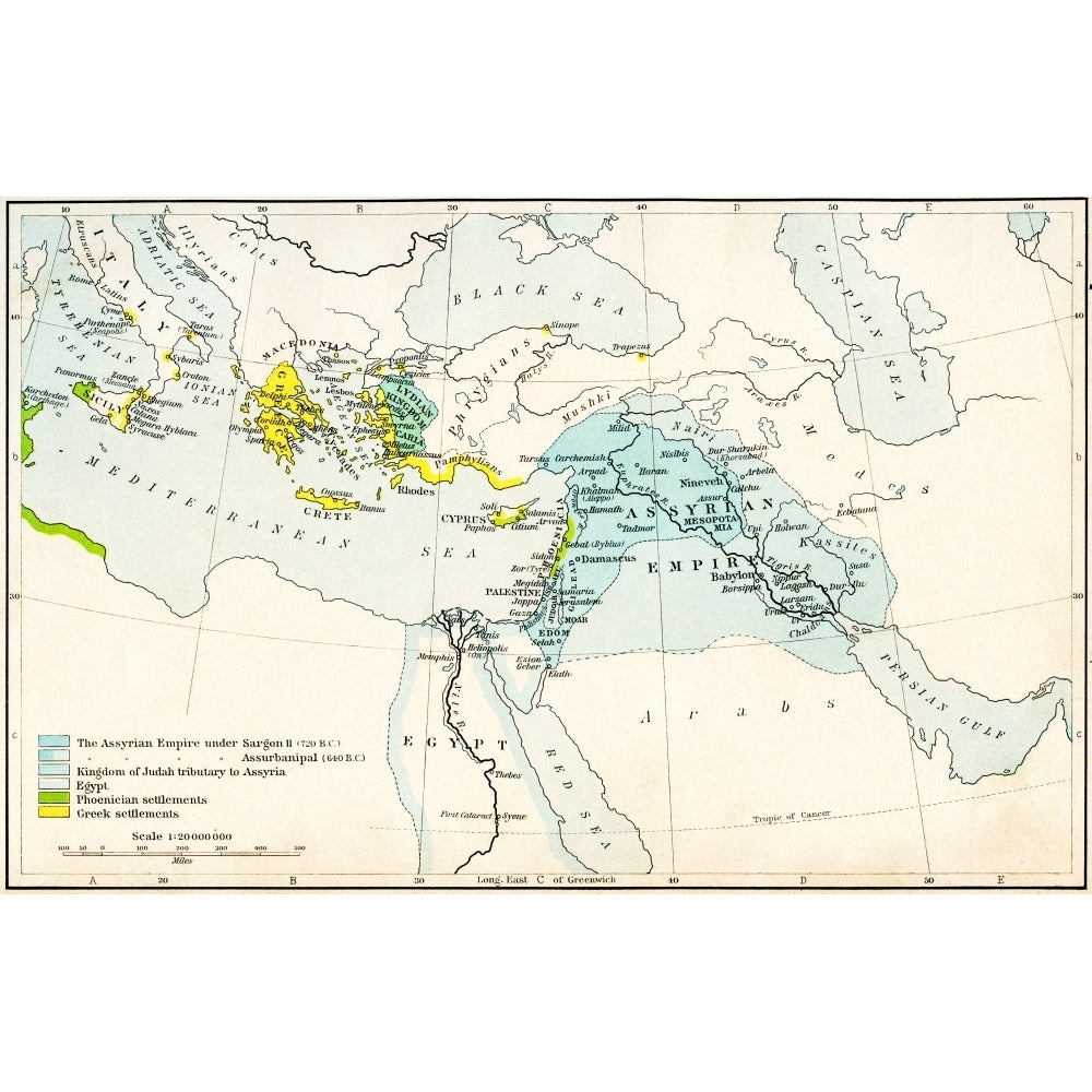 Map Of The Assyrian Empire And The Region Around The Eastern Mediterranean 750 - 625 B.c. From Historical Atlas Image 1