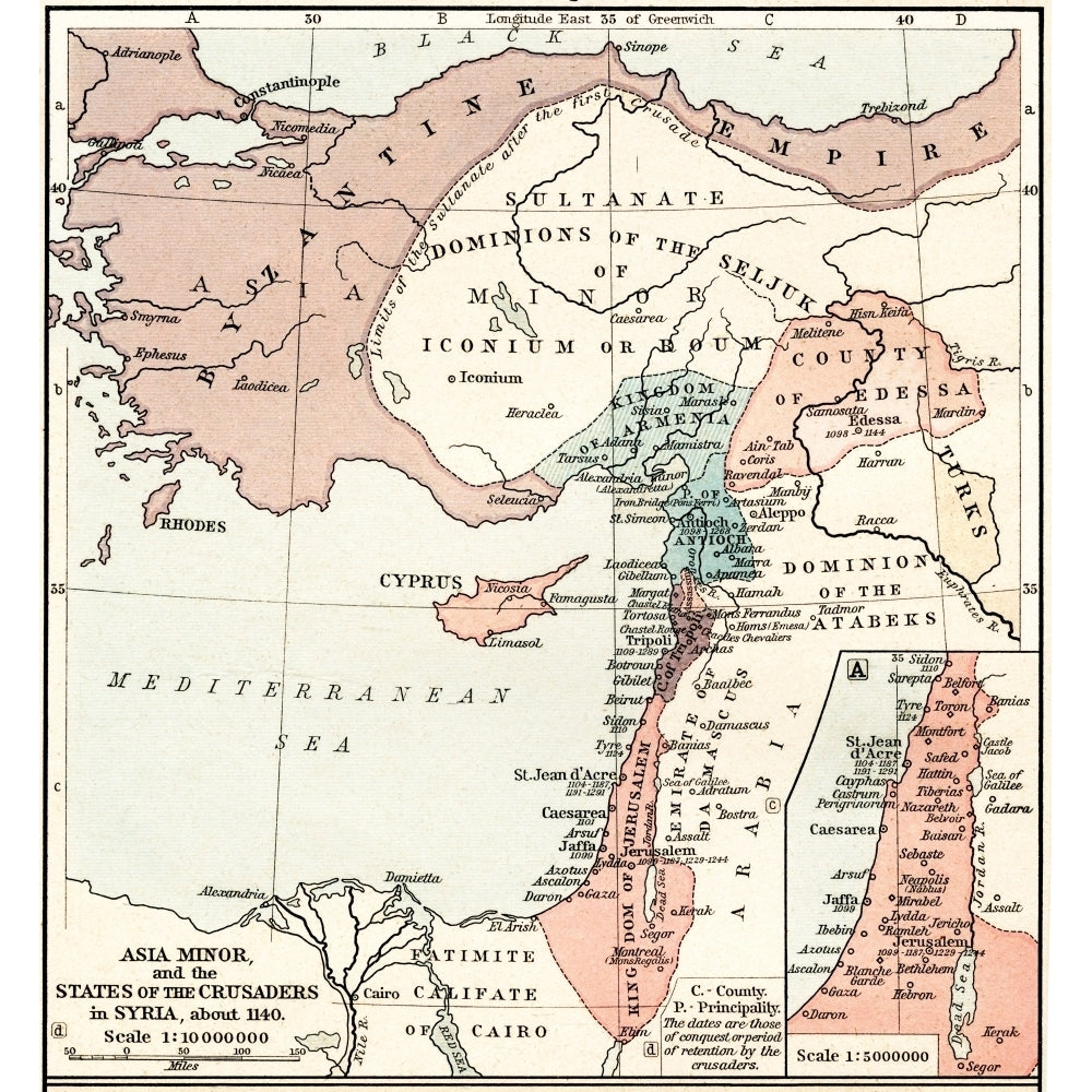 Map Of Asia Minor And The Crusader States In Syria C. 1140. From Historical Atlas Published 1923. by Ken Welsh / Design Image 1