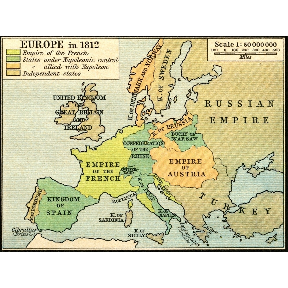 Map Of Europe In 1812. From Historical Atlas Published 1923. by Ken Welsh / Design Pics Image 1