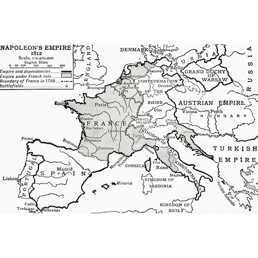 Map Of Napoleons Empire In 1812. From The Story Of England Published 1930. by Hilary Jane Morgan / Design Pics Image 1