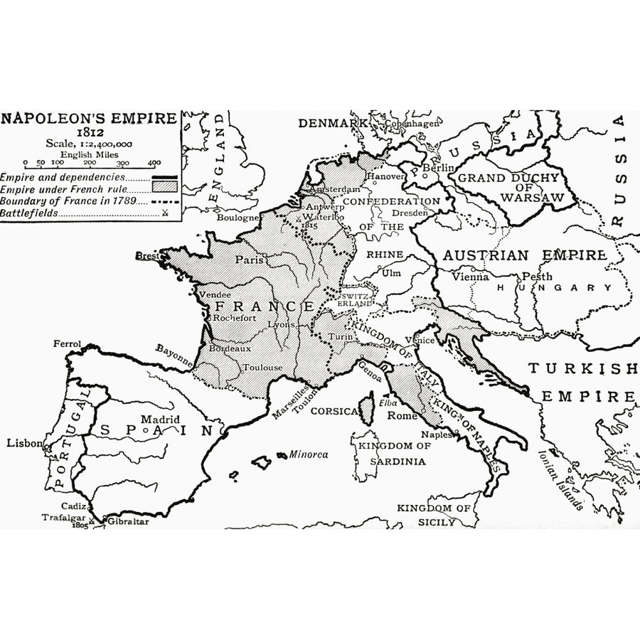 Map Of Napoleons Empire In 1812. From The Story Of England Published 1930. by Hilary Jane Morgan / Design Pics Image 1