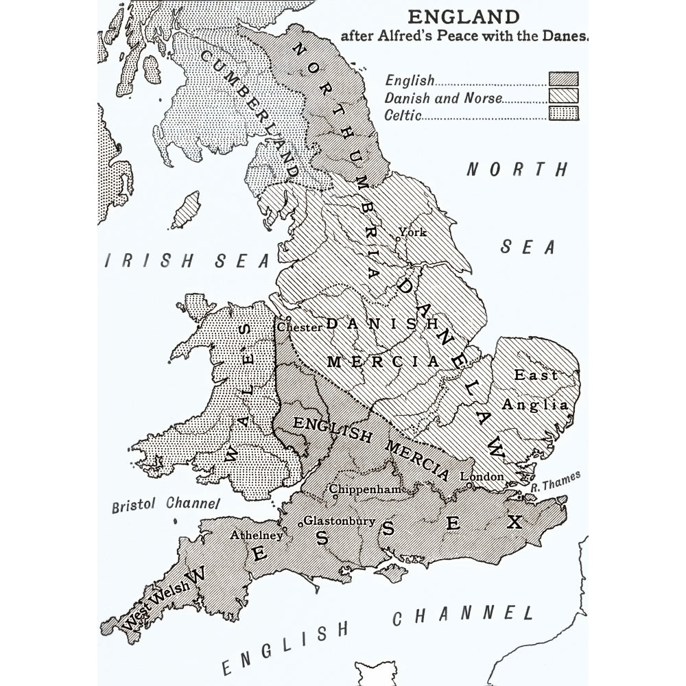 A Map Of England After King Alfreds Peace With The Danes In The 9th Century. From A First Book Of British History Image 1