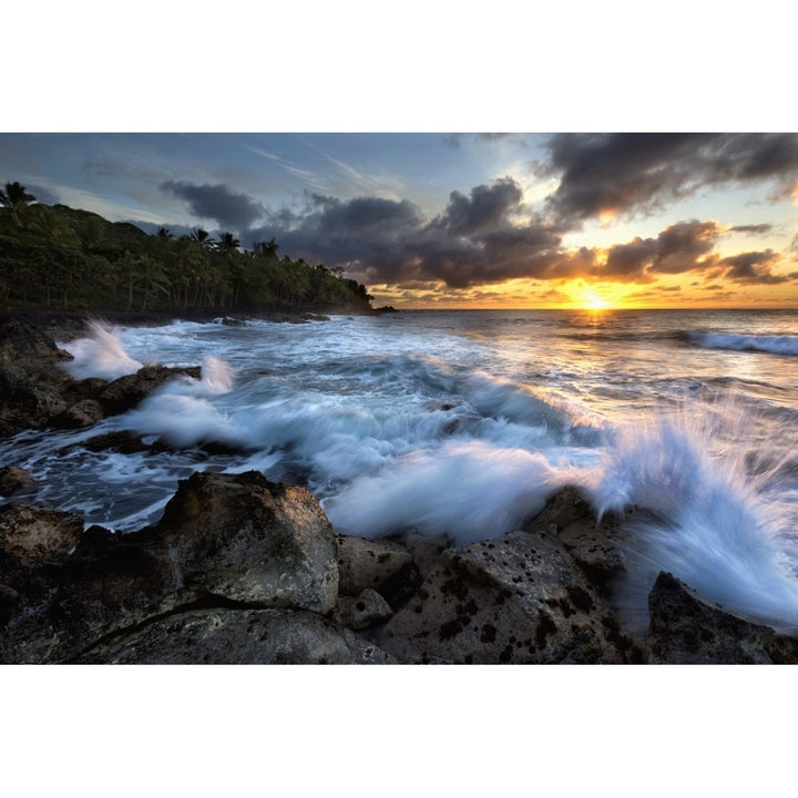 Sunrise over the ocean and a view of the coastline; Opihikao Island of Hawaii Hawaii United States of America Image 1