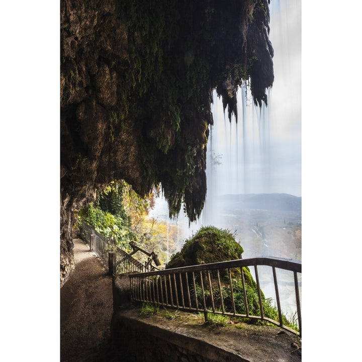 A walkway behind a waterfall; Edessa Greece Poster Print Image 1