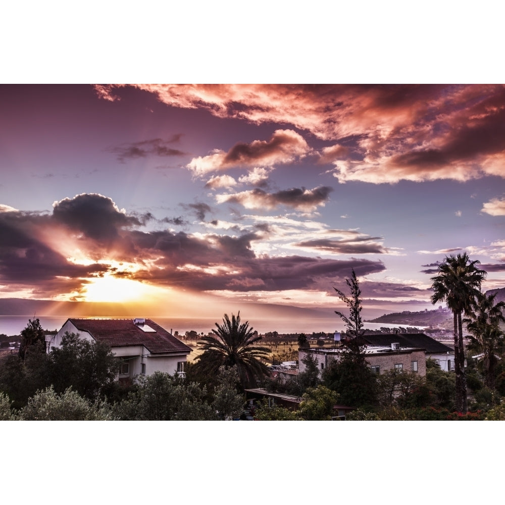 Dramatic cloud formation at sunrise over the sea of Galilee; Israel Poster Print Image 2