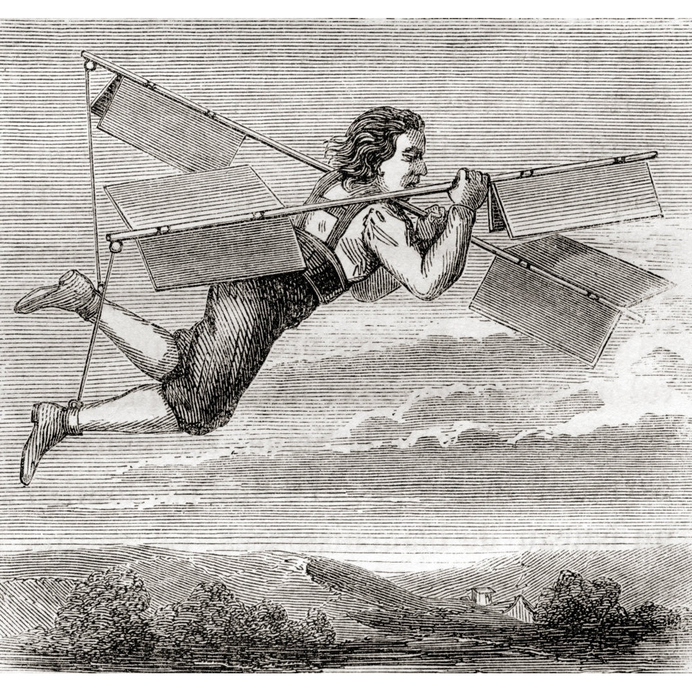 The Purported Flight Of French Locksmith Jacob Besnier With The Aid Of A Self-Designed Flying Apparatus 1678. From Les Image 1